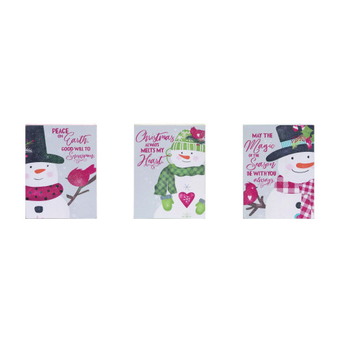 Set of 3 White and Pink Glitter Snowman Christmas Decors 8"