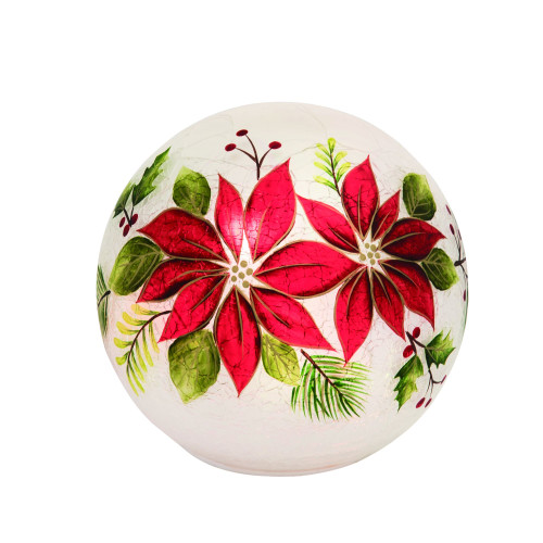 6" Red and White Pre-Lit Round Poinsettia Orb Christmas Tabletop Decor