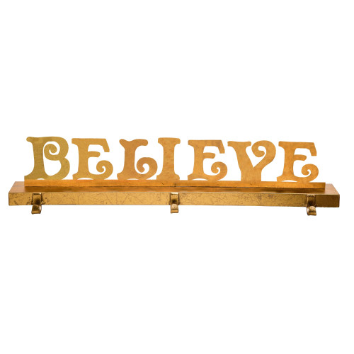 28" Gold Christmas Believe Mantle Stocking Holder