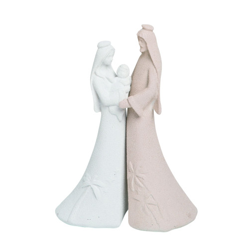 Set of 2 White Standing Sandstone Couple Holy Christmas Figurine 8"