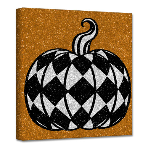 Gold and Black Glamoween Pumpkin III Canvas Halloween Wall Art Decor 12" x 12"