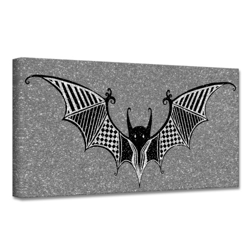 Gray and Black Glamoween Bat II Canvas Halloween Wall Art Decor 8" x 16"