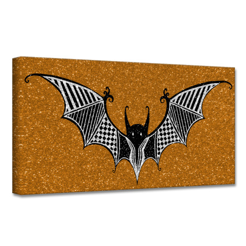 Gold and Black Glamoween Bat I Canvas Halloween Wall Art Decor 12" x 24"