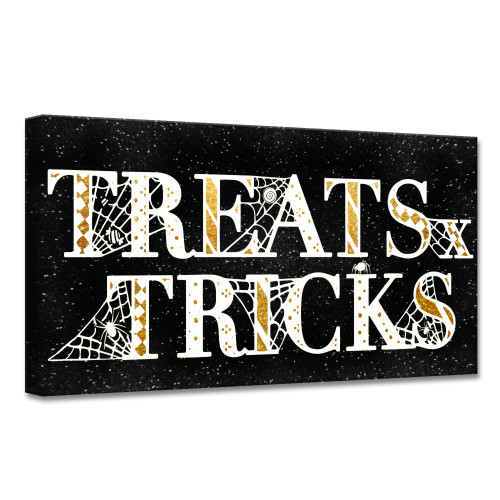 Black 'Treats and Tricks' Canvas Halloween Wall Art Decor 12" x 14"