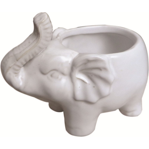 5.25" White Elephant Ceramic Cache Pot Planter