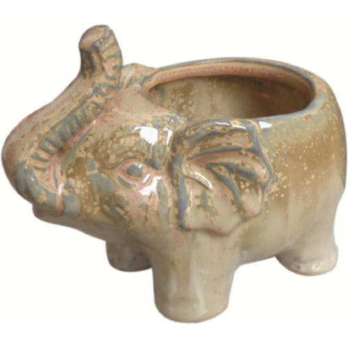 5.25" Beige Elephant Ceramic Cache Pot Planter