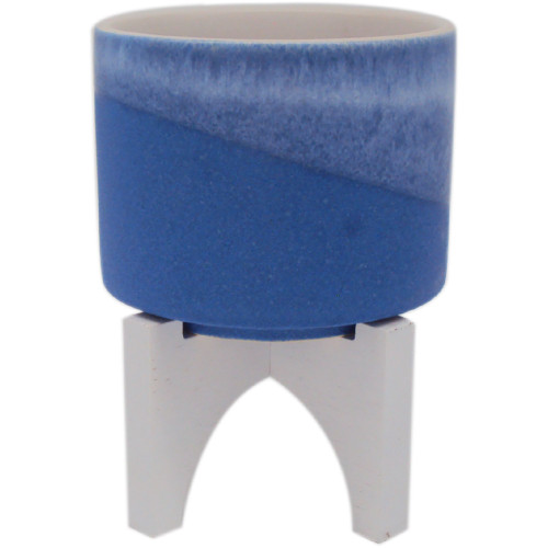 7" Blue Ceramic Pot Planter on Plant Stand