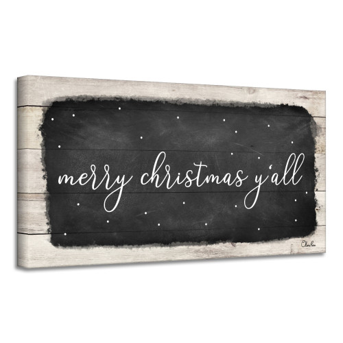Black and Beige 'Merry Christmas Y'all' Rectangular Canvas Wall Art Decor 18" x 36"