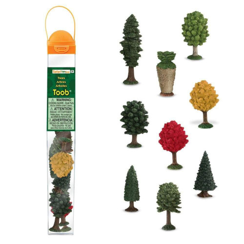 9-Piece Brown and Green Educational Teaching Tool Trees Mini Figurines 12.75"