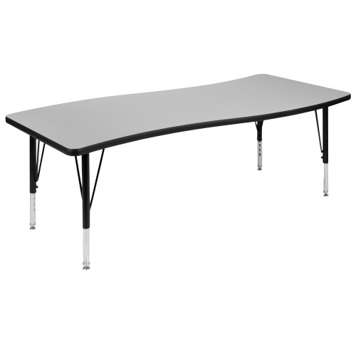 60" Gray Rectangular Wave Collaborative Adjustable Activity Table