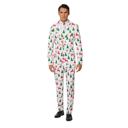 White Christmas Trees and Reindeer Men's Adult Slim Fit Suit - Extra-Large