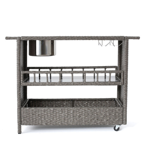 45" Black and Ivory Outdoor Patio Bar Cart with Wheels