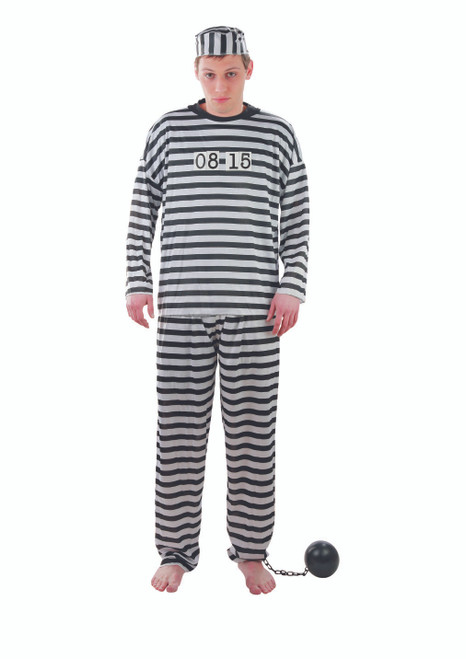 Black and White Jailbird Prisoner Men Adult Halloween Costume - Medium