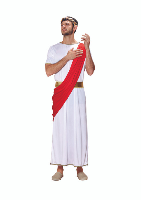White and Red Greek God Toga Men Adult Halloween Costume - Small