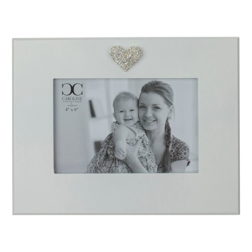 4" x 6" White Wood Picture Frame with Faux Diamond Heart