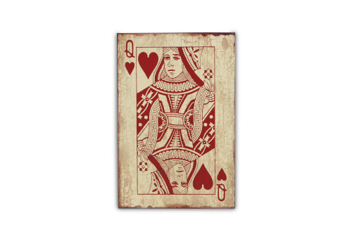 23.5" Red and White Queen of Hearts Handmade Rectangular Wall Sign