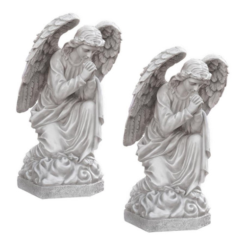 Set of 2 White and Gray Praying Basilica Angel Outdoor Garden Statues 26"