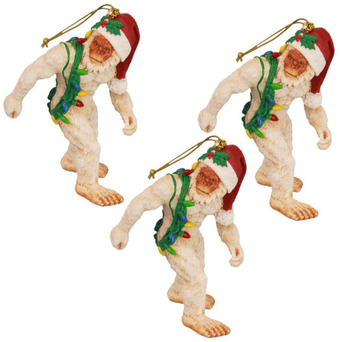Bigfoot the Abominable Snowman Yeti Christmas Ornaments - 3" - Set of 3
