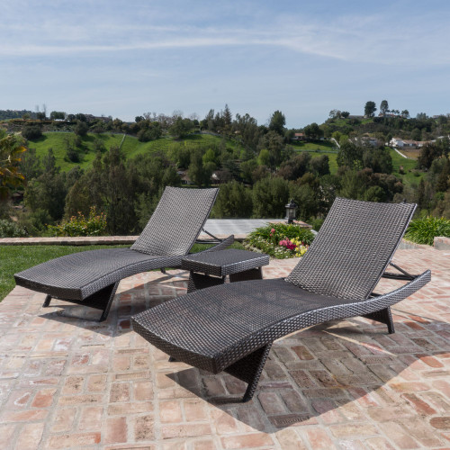 3-Piece Brown Wicker Outdoor Furniture Patio Adjustable Chaise Lounges and Table Set