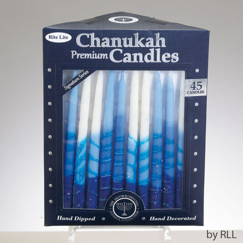 Club Pack of 45 Blue and White Chanukah Premium Hand Dipped Candles 5"