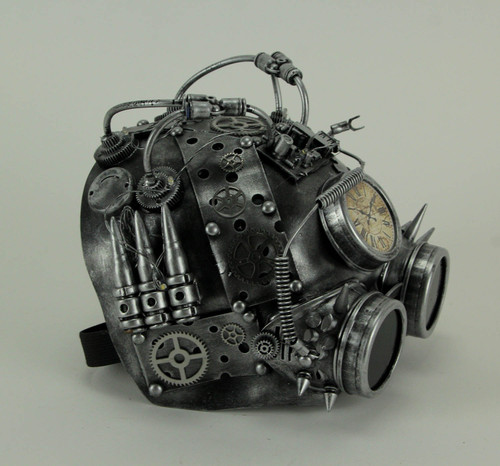 LED Light Up Steampunk Helmet Halloween Mask with Goggles and Gauges