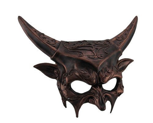 Painted Plastic Metallic Horned Demon Goat Man Half Face Mask Adult Devil Masquerade Costume - KBW-M39292-GD