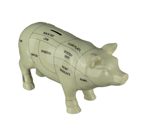 Large White Ceramic Butcher Chart Hog Piggy Bank 13 Inches Long