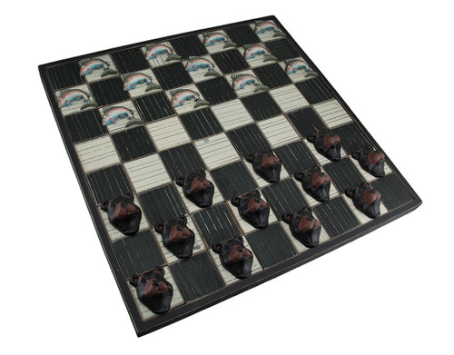 Rainbow Trout and Woodland Bear Rustic Wooden Checkerboard Game Set