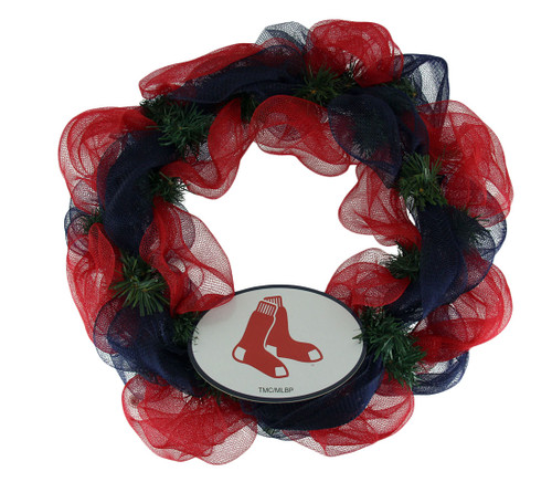 MLB Boston Red Sox Logo Mesh Holiday Door Wreath