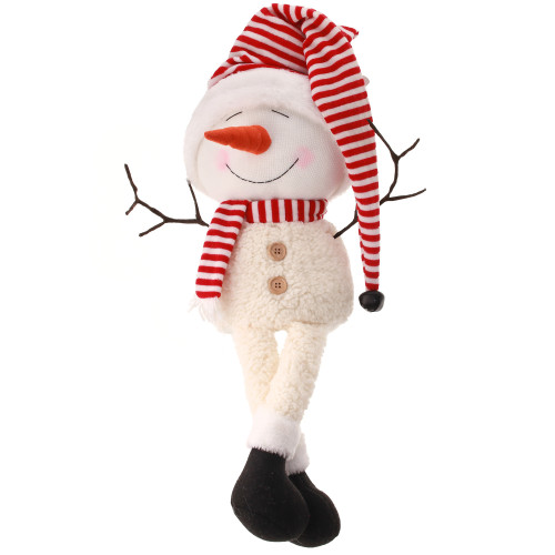 26" Red and White Snowman with Striped Hat Christmas Tabletop Decor