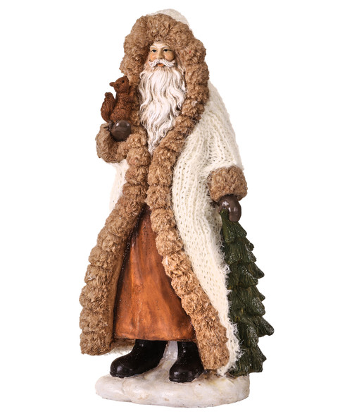 12.5" White and Brown Knit Forest Santa with Squirrel - Christmas Tabletop