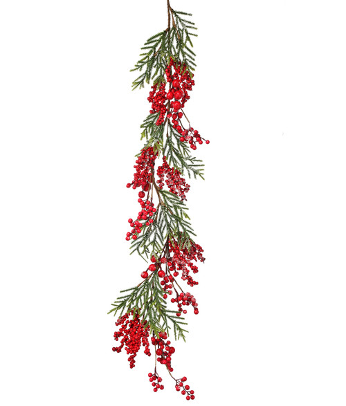 48" Red and Green Frosted Berry Mini Spruce Christmas Garland