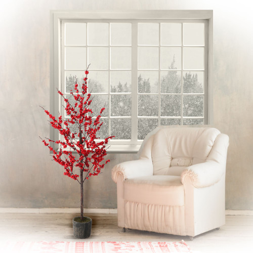 4.5' Potted Ilex Berry Artificial Christmas Tree, Unlit