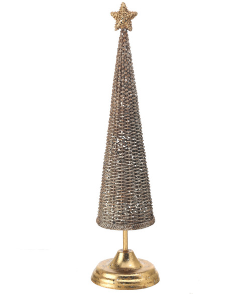 20.25" Gold and Silver Glittered Rattan Tree on Base - Christmas Tabletop