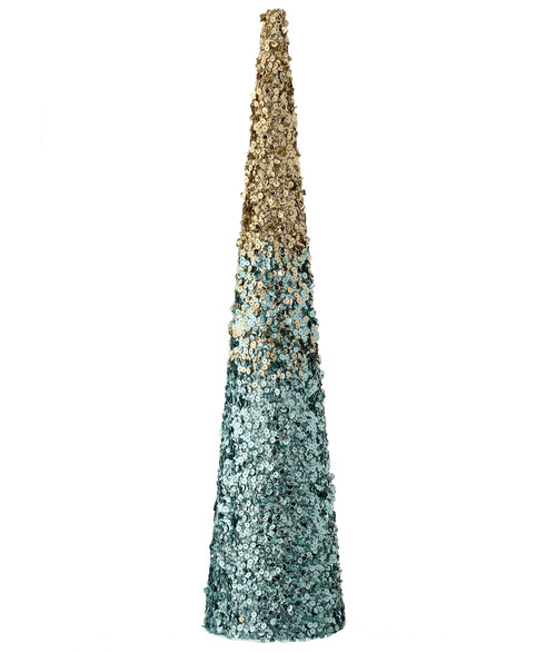 24" Blue and Gold Unique Shaded Sequin Artificial Cone Tree