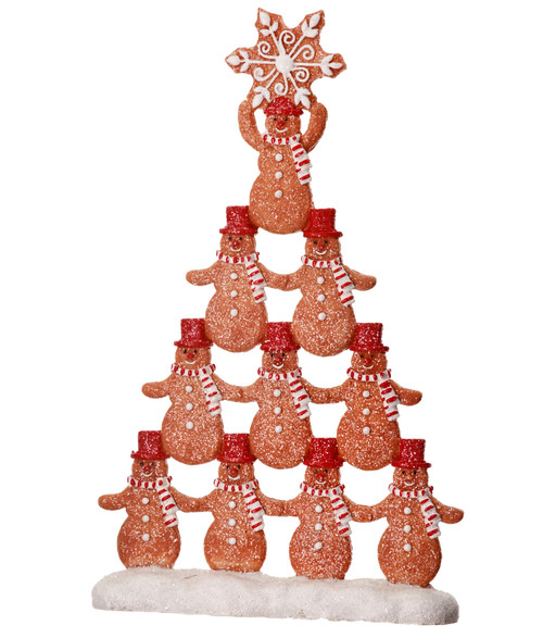 11.5" Red and White Gingerbread Snowman Tree Christmas Tabletop Decor