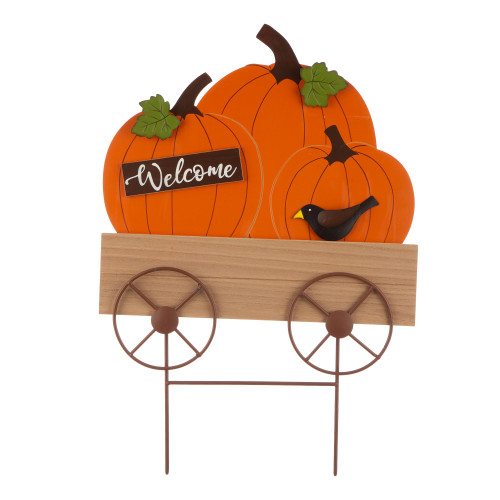 26.25" Orange and Black 'Welcome' Pumpkin Thanksgiving Cart Yard Stake or Hanging Sign
