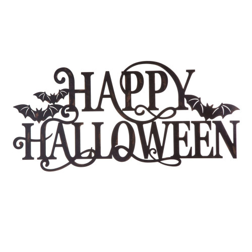 23.75" Distressed Black "HAPPY HALLOWEEN" Wall Sign Decor