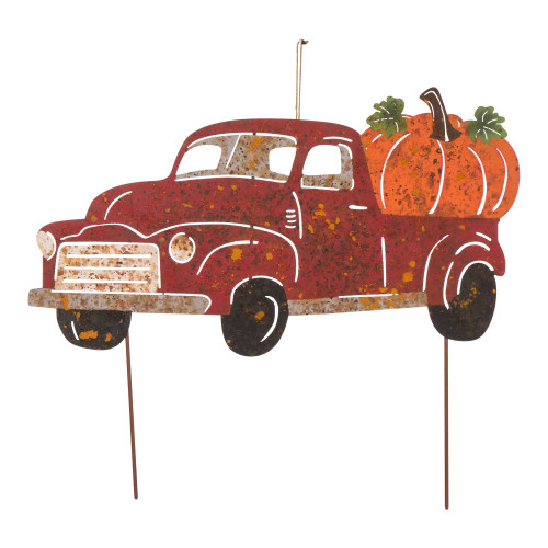25" Red and Orange Rusty Truck Outdoor Yard Stake Thanksgiving Decor