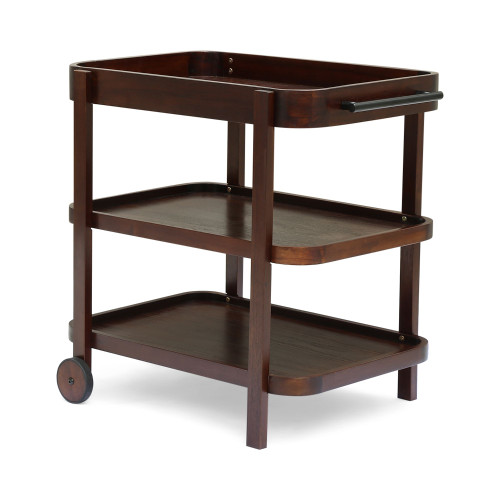 31.75" Brown Mahogany Finish 3 Tier Indoor Bar Cart