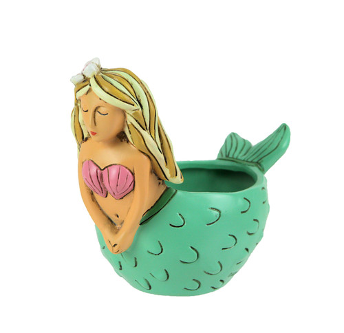 Allen Designs Fanciful Hand Painted Mermaid Mini Planter For Succulents and Herbs 4.75 Inches High