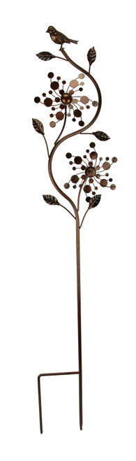 Bronze Finish Metal Art Flower Double Spinner Wind Sculpture Garden Stake, Circles