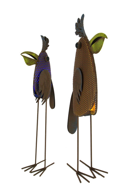 Metal Art Whimsy Standing Parrot LED Lighted Solar Statue Set of 2