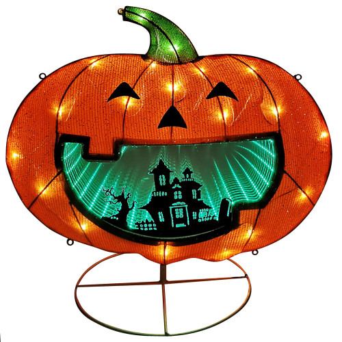 30" Orange, White, and Black Lighted Halloween Pumpkin with Infinity Mirror