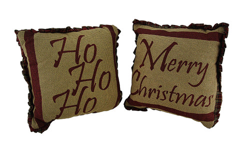 Set of 2 Tartan Plaid Striped Burlap Holiday Pillows