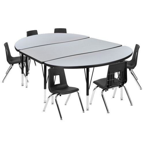 9-Piece Gray and Black Oval Collaborative Wave Activity Table Set 76"