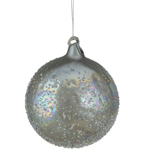 4" Silver Iridescent Glass Ball Christmas Ornament