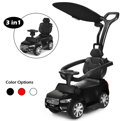 Costway 3 in 1 Licensed Volvo Kids Ride On Push Car Stroller for Toddler w/ Canopy White/Black/Red