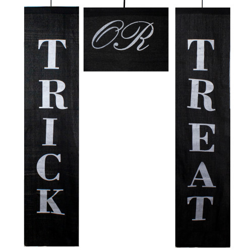 Set of 3 Black and White Trick or Treat Outdoor Halloween Banners 19.25"