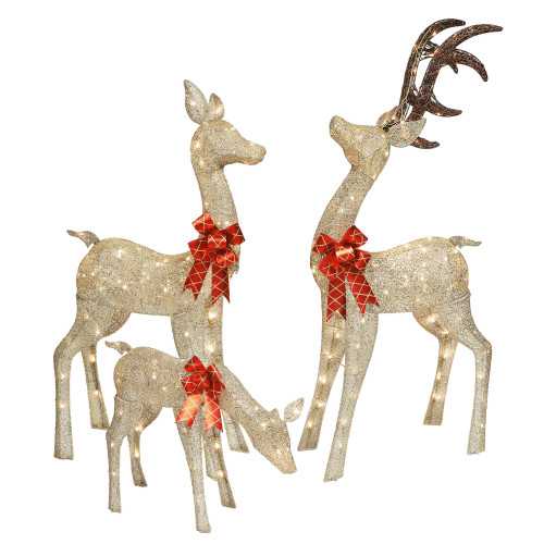 Set of 3 Red and Yellow Christmas Deer Family with Warm White LED Lights